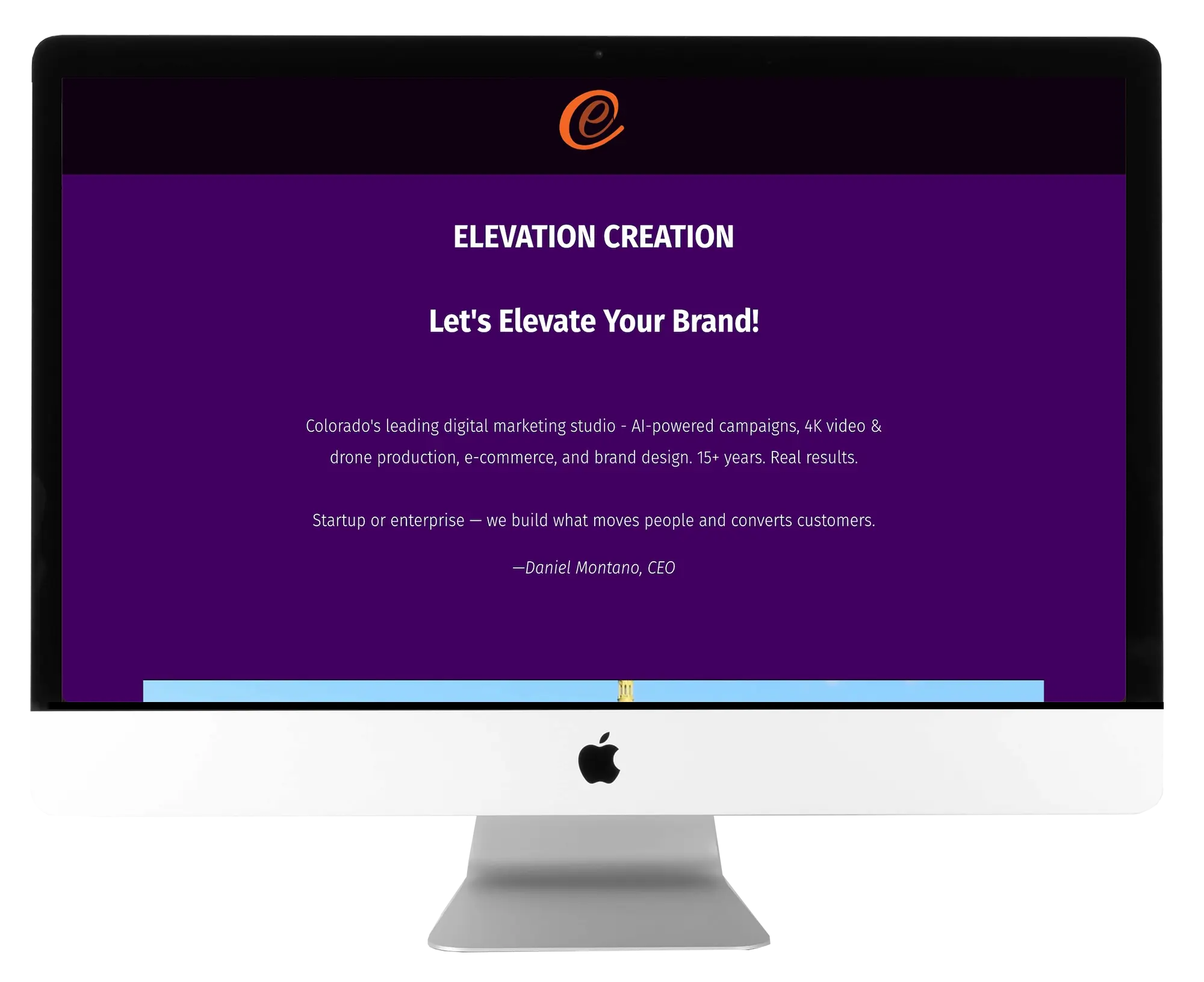 Elevation Creation website design displayed on a desktop computer